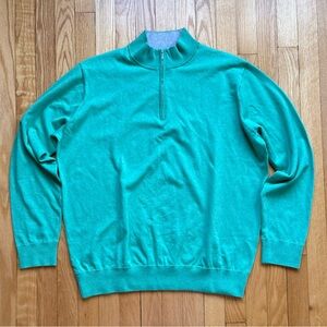 Peter Millar Men’s 1/4 Zip Crown Crest Sweater Cotton Silk Blend XL Green Solid